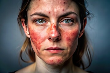 Close-up images of lupus rash on face showcasing symptoms and effects of this chronic autoimmune condition