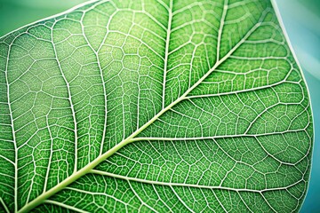 Obraz premium Delicate, intricately veined leaf outline in soft, serene shades of green, with subtle texture and gentle curves, evoking a sense of natural simplicity.