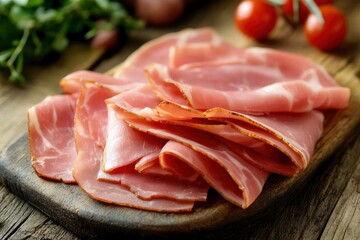 thinly sliced ham on the table - generative ai