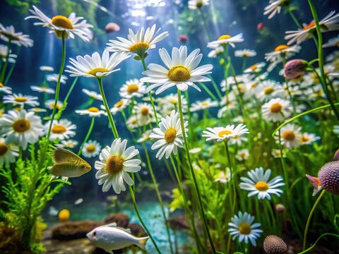 Close-Up of Daisies Ricefish Swimming Gracefully in a Vibrant Freshwater Aquarium Environment
