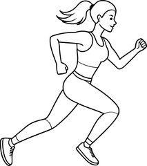 Full length shot of a young woman in sportswear running silhouette, Vector line art icon illustration.