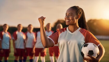Triumphant Young Female Soccer Player Celebrates on the Field