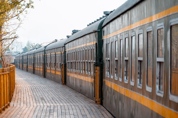 Old green passenger train in China