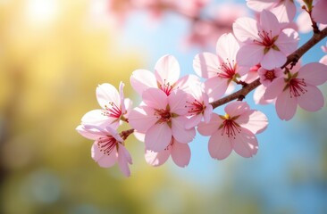 Naklejka premium Pink cherry tree blossom flowers blooming in spring