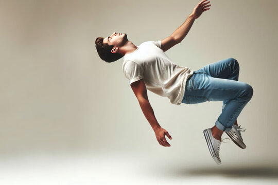 A man flying in the air. Space for text.