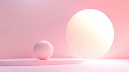 Fototapeta premium A pink background with a large ball and a small ball