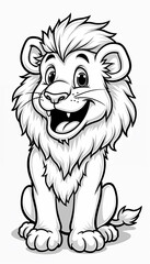 Obraz premium lion cartoon Coloring Page for Kids - Printable - Kindergarten - Children - Teacher - Isolated on White Background - Coloring Book