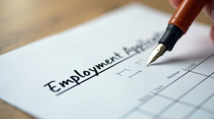Filling out an employment application with a fountain pen