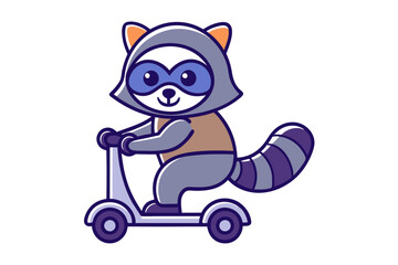 Raccoon Riding a Scooter While Wearing a Helmet Animal Clipart Vector Illustration