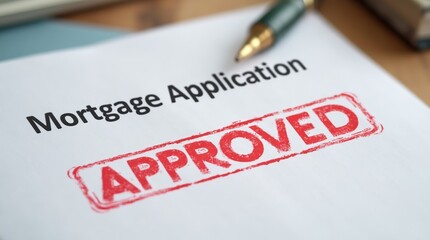 Obraz premium Mortgage application with approved stamp and pen on desk