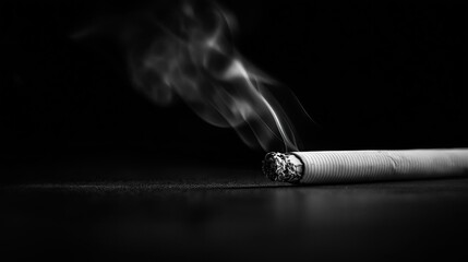 A close-up of a cigarette with smoke rising against a dark background.
