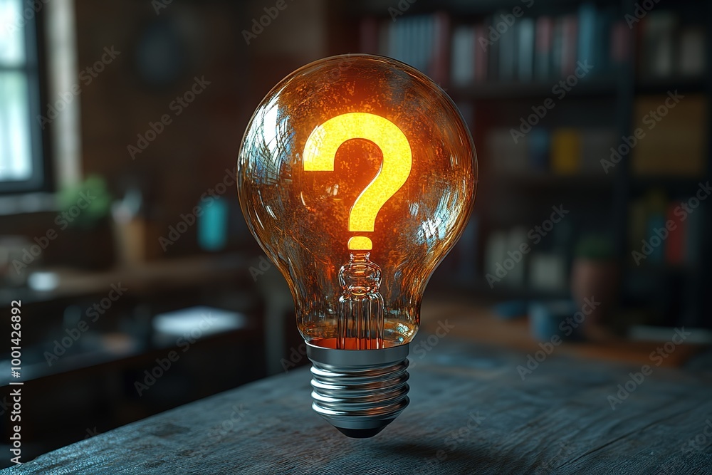 Poster a light bulb with a question mark on it is lit up