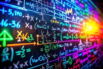 Colorful Mathematical Formulas and Equations on a Black Background for Educational Purposes