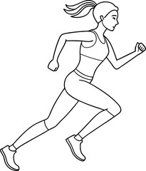 Full length shot of a young woman in sportswear running silhouette, Vector line art icon illustration.