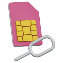 sim card with sim ejector pin 3d render illustration