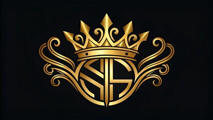 Obraz premium Elegant golden crown envelops intertwined GS initials in ornate, modern monogram logo design, perfect for luxury brands, high-end fashion, or royal-themed marketing materials.