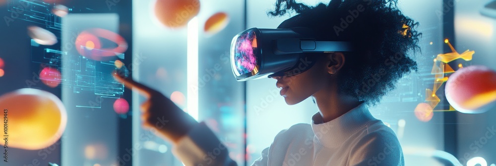 Leinwandbilder a virtual reality designer explores new dimensions in a modern studio while wearing a headset and in