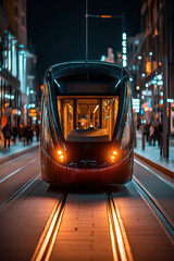 Modern Tram The City Night