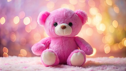 Fototapeta premium Cute pink bear plush toy on soft pastel background, perfect for children's decor and sweet dreams