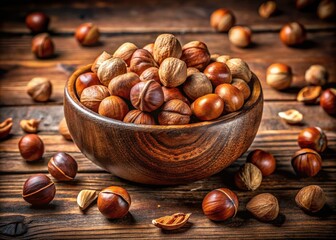 Delicious and Nutritious Nickernuts in a Rustic Bowl with Natural Lighting and Wooden Background