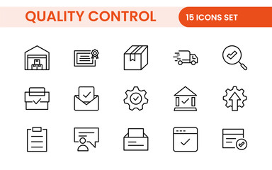 Quality Control line icon set. Included the icons as inspect, QA, qualify, quality control, check, verify, and more.