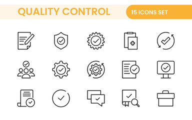 Quality Control line icon set. Included the icons as inspect, QA, qualify, quality control, check, verify, and more.