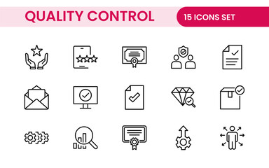 Quality Control line icon set. Included the icons as inspect, QA, qualify, quality control, check, verify, and more.