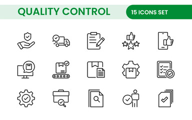 Quality Control line icon set. Included the icons as inspect, QA, qualify, quality control, check, verify, and more.