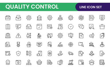 Quality Control line icon set. Included the icons as inspect, QA, qualify, quality control, check, verify, and more.