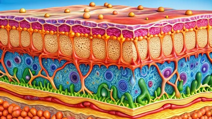 Detailed Diagram of Skin Structure Showing Layers, Cells, and Functions for Educational Purposes