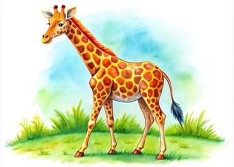 Obraz premium Charming Hand-Drawn Giraffe Illustration Ideal for Children's Books and Animal-Themed Decor Projects