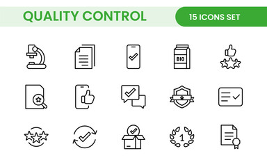 Quality Control line icon set. Included the icons as inspect, QA, qualify, quality control, check, verify, and more.