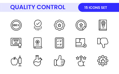 Quality Control line icon set. Included the icons as inspect, QA, qualify, quality control, check, verify, and more.