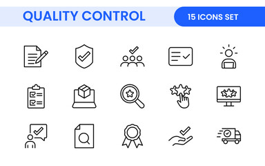 Quality Control line icon set. Included the icons as inspect, QA, qualify, quality control, check, verify, and more.