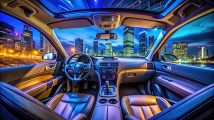 Fototapeta premium Detailed View of a Modern Car's Middle Console Featuring Controls and Storage Compartments