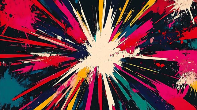 punk pop rock style starburst elements with color splash abstract background, seamless pattern tile, generative ai
