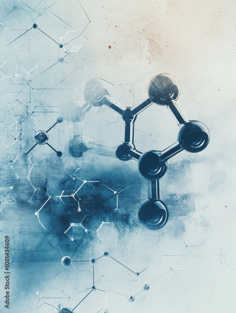 Aufkleber abstract representation of molecular structures and chemical compounds in a blue-toned background. g