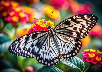Fototapeta premium Elegant Black and White Butterflies in Natural Habitat Capturing Graceful Movement and Beauty