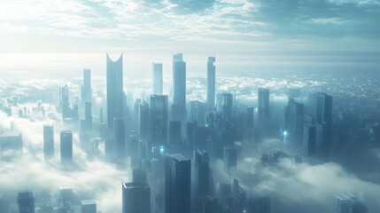Fototapeta premium A vision of 2025, where AI systems dominate the business world, robots manage corporate tasks, and advanced technology redefines how companies achieve their goals, surrounded by sleek cityscapes