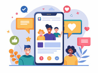 Viral content, social activity and smm - likes, shares and comments popping up on the mobile screen