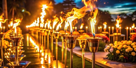 Obraz premium Elegant Gold Torches Illuminating the Night in a Luxurious Setting for Events and Celebrations