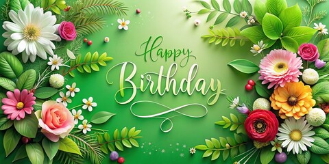 Elegant Green Birthday Card Design with Floral Elements and Decorative Text for All Occasions