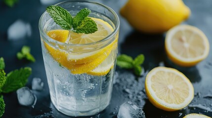 Fototapeta premium Refreshing lemonade with mint. Perfect for summer drinks, healthy lifestyle, and refreshment.