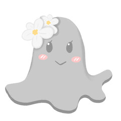 A cute cartoon illustration of boots, a watering can, and boots with flowers, featuring fun and friendly Halloween elements like smiling ghosts and playful monsters