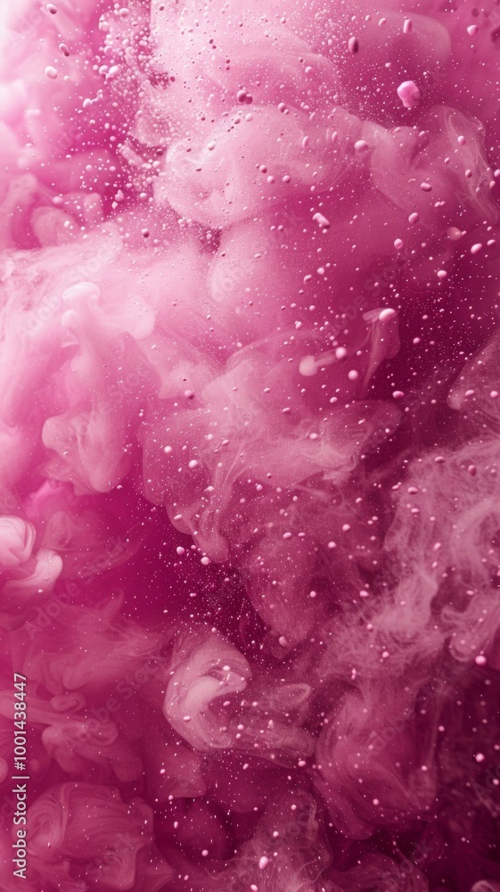 Poster ethereal abstract image featuring swirling pink clouds with delicate textures and light particle eff