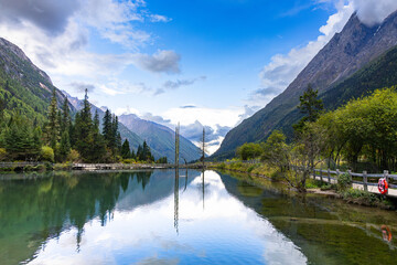 Beautiful landscape of lake in summer in Siguniangshan National Park, Sichuan Province, China.