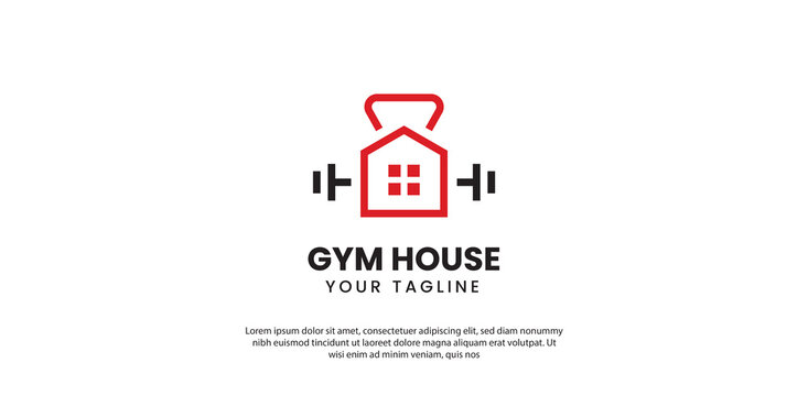 gym house logo design is simple and elegant. the house combined with the dumbbell logo concept. fitness house logo