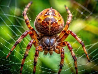 Fototapeta premium Close-Up of a Brown Orb Weaving Spider on Web Capturing Intricate Details of Nature's Design