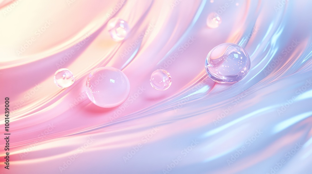 Poster an ethereal 3d rendering of shampoo cream in motion, with smooth textures blending with glowing orbs