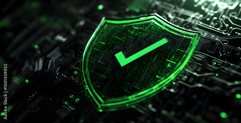 Aufkleber digital security shield with green checkmark on circuit board